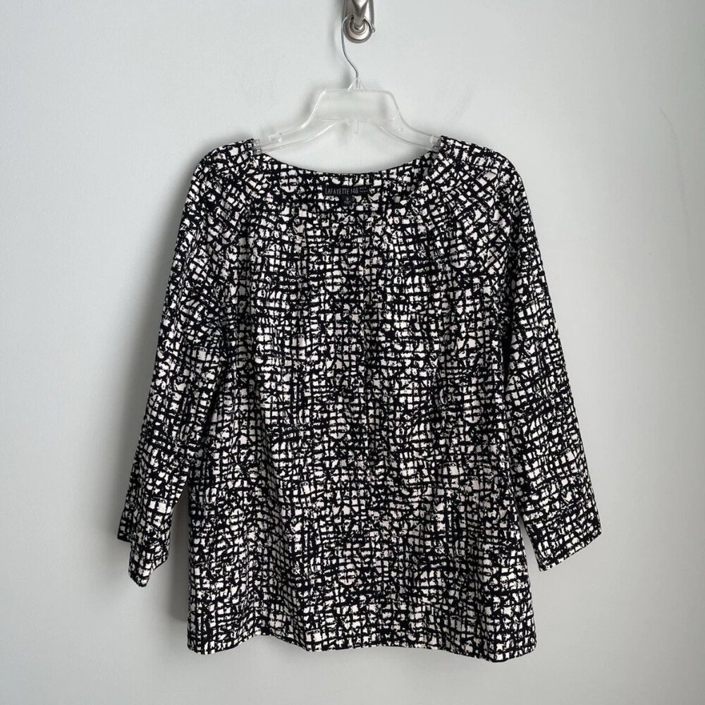 Lafayette 148 Black White Print 3/4 Sleeve Belted Jacket - Picture 8 of 8